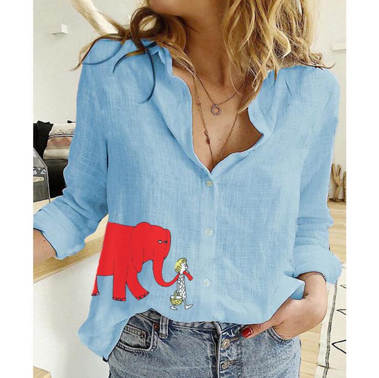 Title 6, Ladies Casual Loose Long-sleeved Linen Shirt Pl...