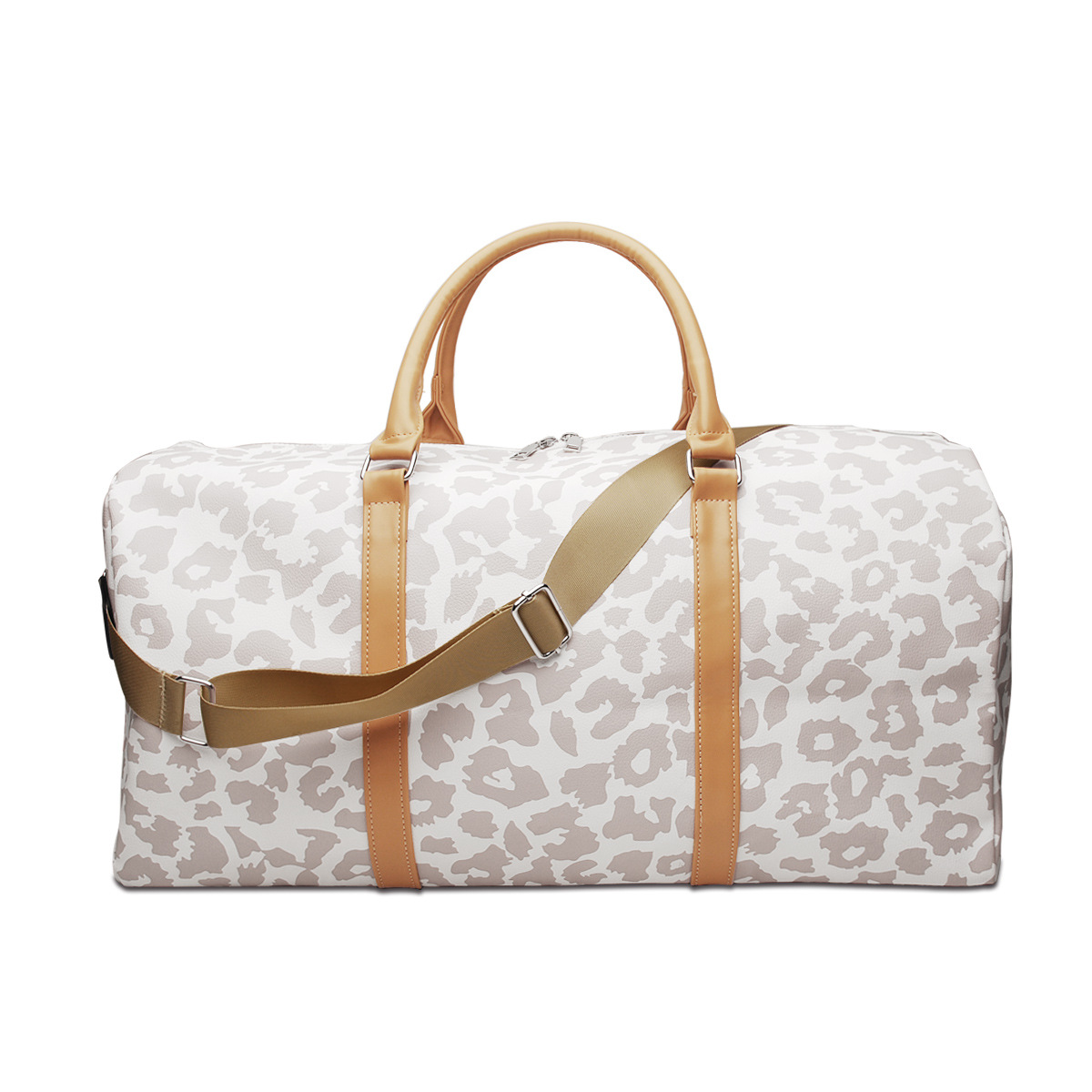 Bright Leopard Print Travel Bag European And American PU Handle Shoulder Strap Luggage Bag Portable White - Shop at LoveMi