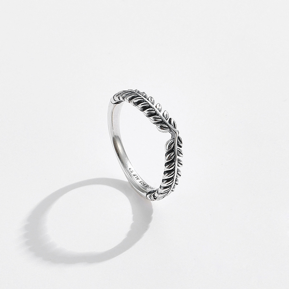 925 Sterling Silver Leaf Ring Retro Blemish