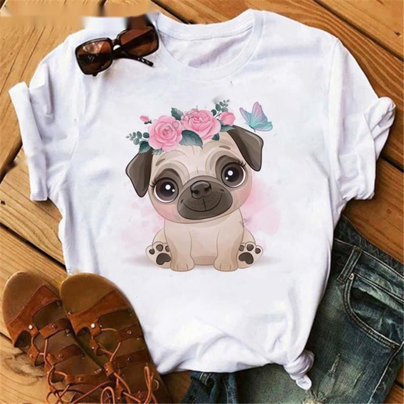 Title 10, Fashionable Bulldog Cartoon Print Ladies T-shirt