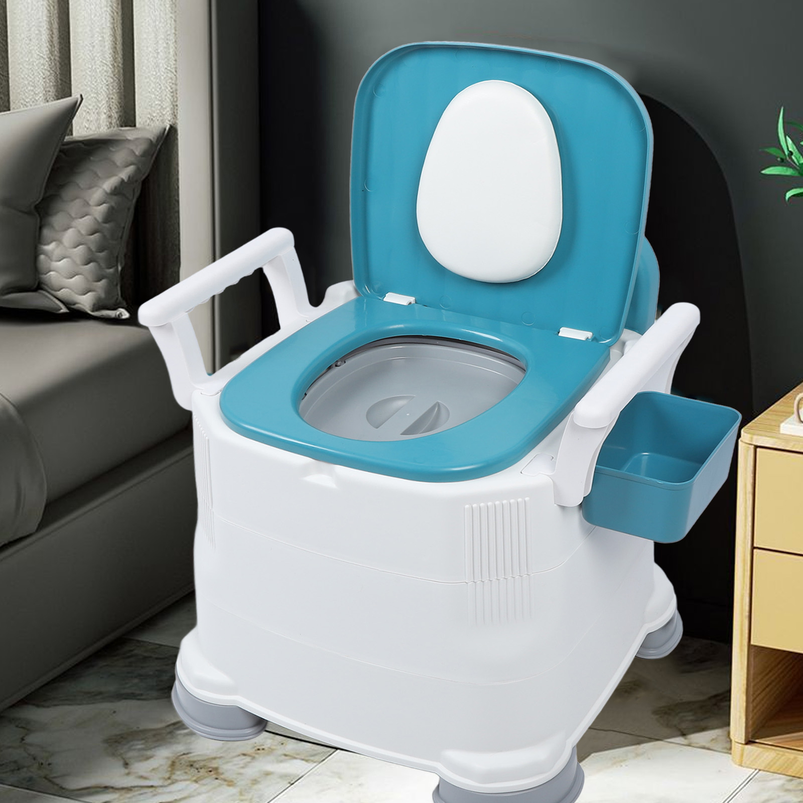 Bedside Commode Toilet 3 Height Adjust Portable Toilet Chair Prevent Slip