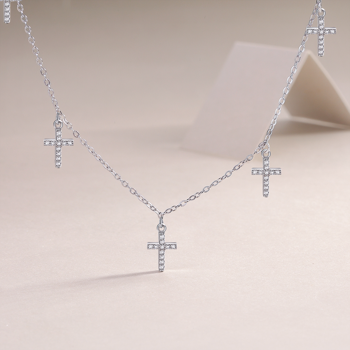 Moissanite Cross Station Necklace S925 Sterling Silver Platinum Plated – Luxury
