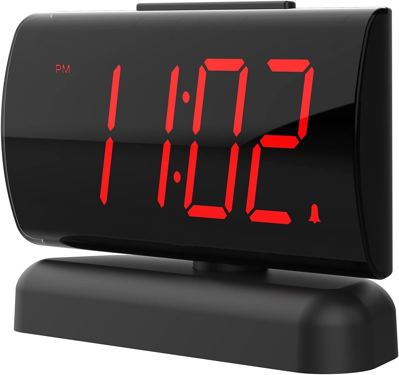 Digital Alarm Clock with Rotating Base - Large and easy to use bedside clock with icons and text buttons, perfect for the elderly. Simply plug into a standard American 120V socket for power, with AAA backup batteries.