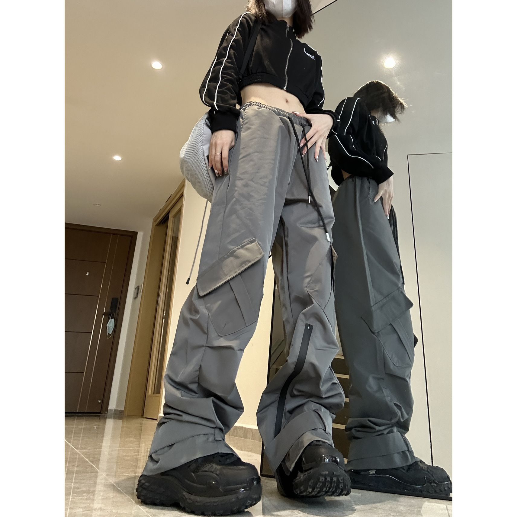 Women's Fashionable Elastic Waist Casual Pants Grey - Shop at LoveMi