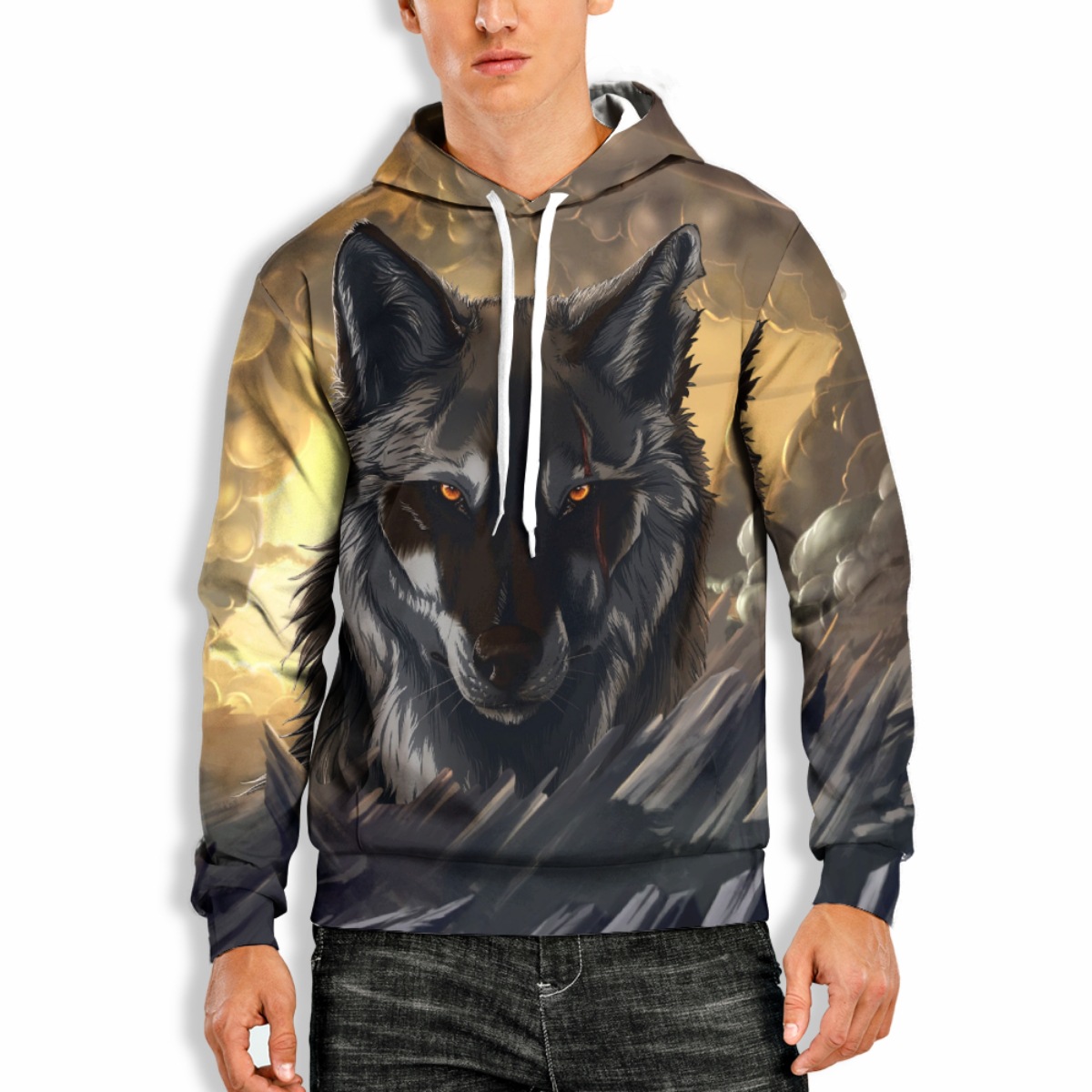 3D Digital Printing Wolf Men's Casual Loose Sweater
