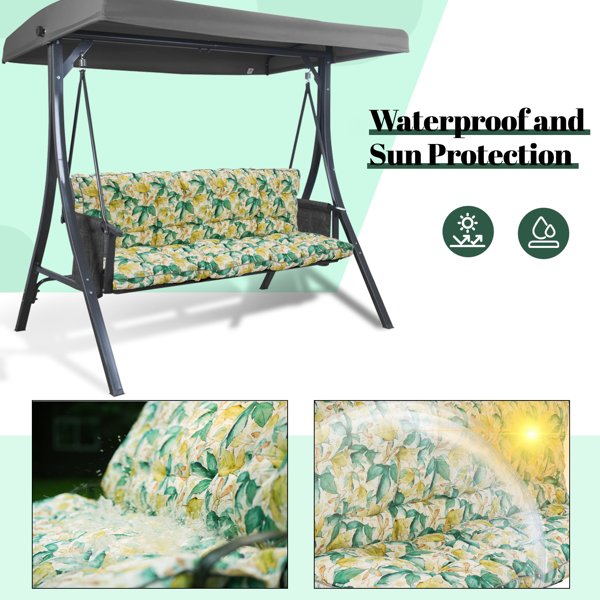 Outdoor Swing Cushions 63 Inch, Waterproof 4in Thick Porch Swing Cushion Replacement With Backrest And Ties, Comfortable 2-3 Seat Pation Swing Pad For Backyard, Garden, Lawn, Outdoor Furniture-clover — view 2