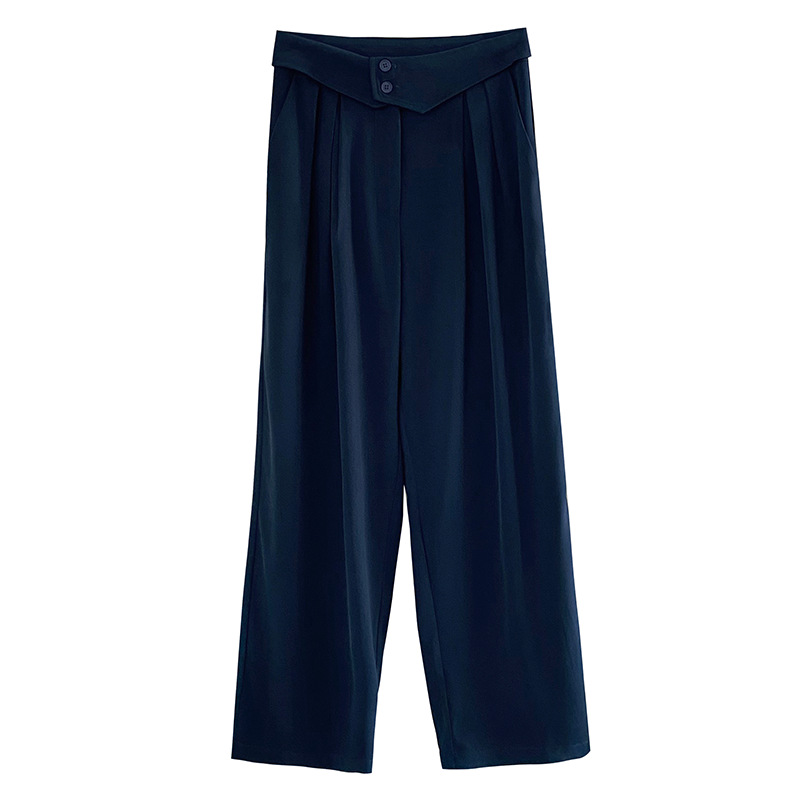 Waist Button Design High Waist Wide Leg Casual Trousers