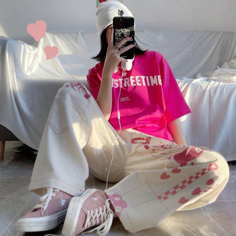 Graffiti Wide-leg Pants Printed Pattern Loose Straight-leg Trousers