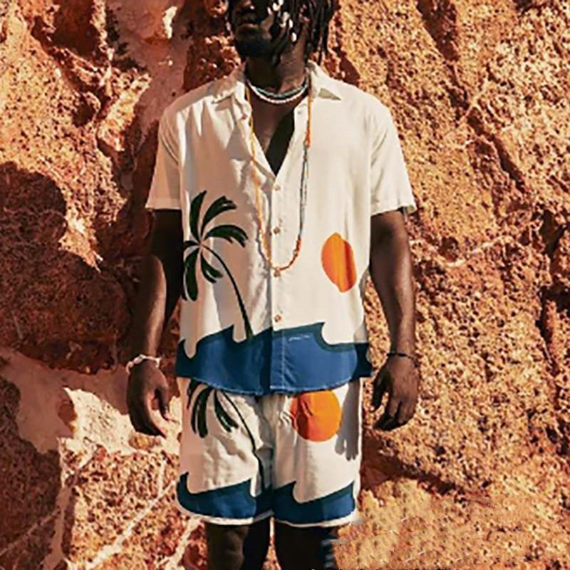 Men's Casual Beach Short Sleeve Shorts Suit