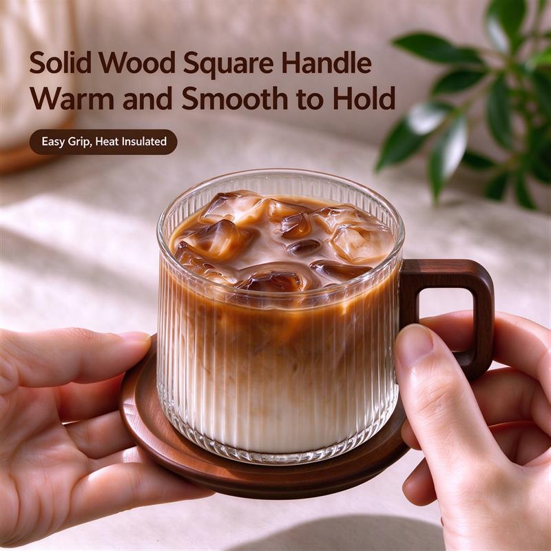300ml Clear Textured Glass Coffee Mug With Square Handle