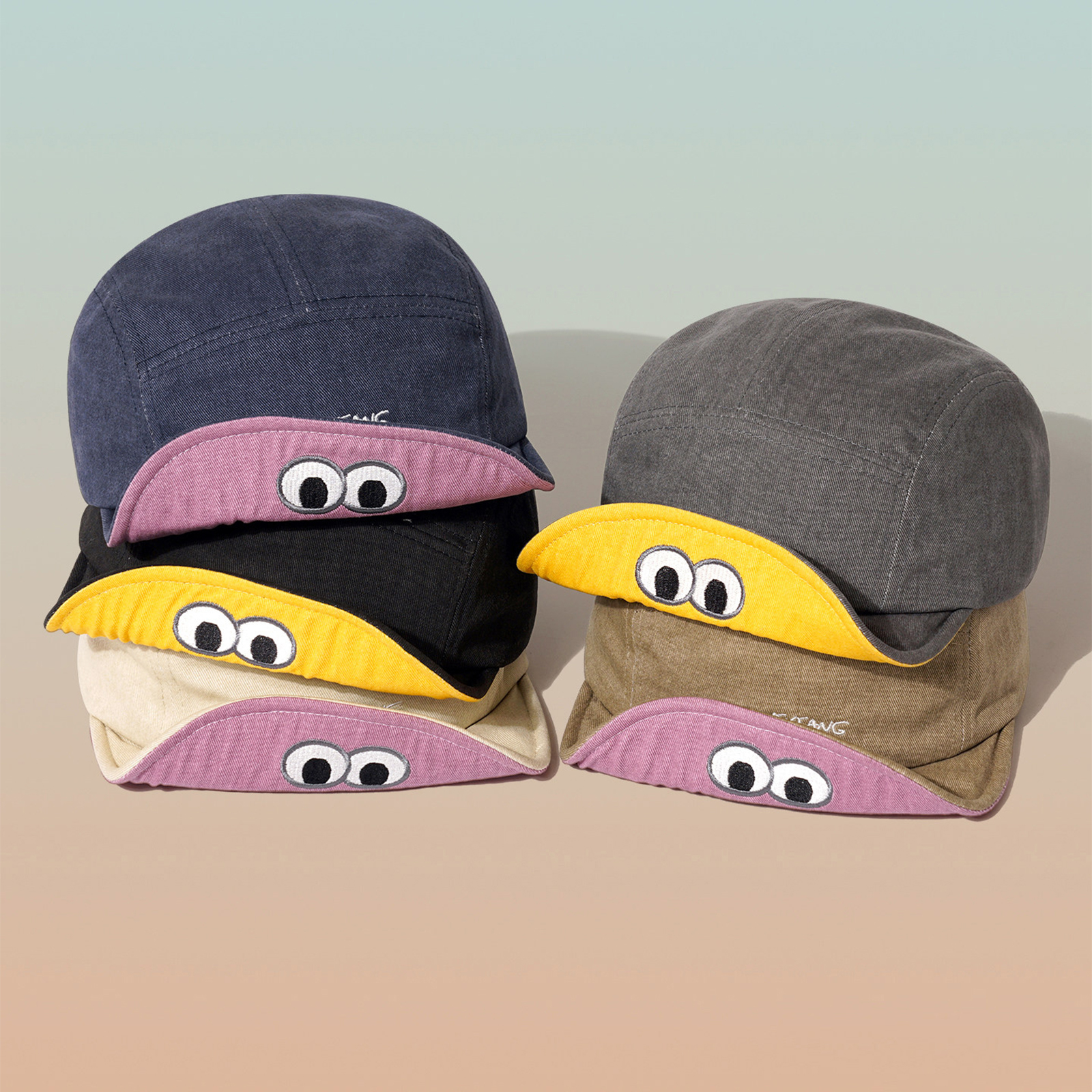 Spring And Summer Embroidered Cartoon Eyes Shapable Water-washed Dome-style American-style Funny And Cute Baseball Cap For Couples, For Date, Shopping, Outdoor Outings.