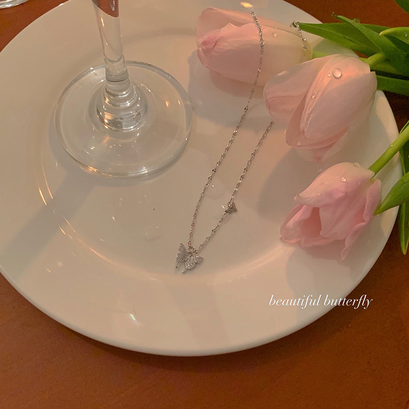 925 Silver Butterfly Necklace Premium Clavicle Chain