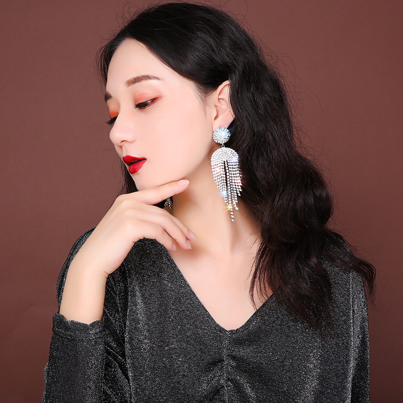 Temperament Exaggerated Long Tassel Earrings Fashion