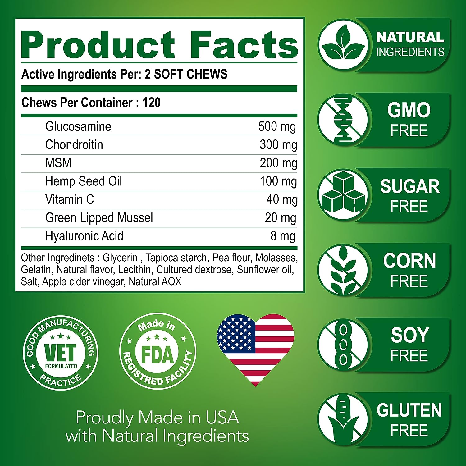 Youmile Hip & Joint Health Supplement For Dogs 120 Chews, Glucosamine Chondroitin MSM Dog Chews With Hyaluronic Acid, Liver Flavored Bone & Joint Support Supplement, For All Breeds