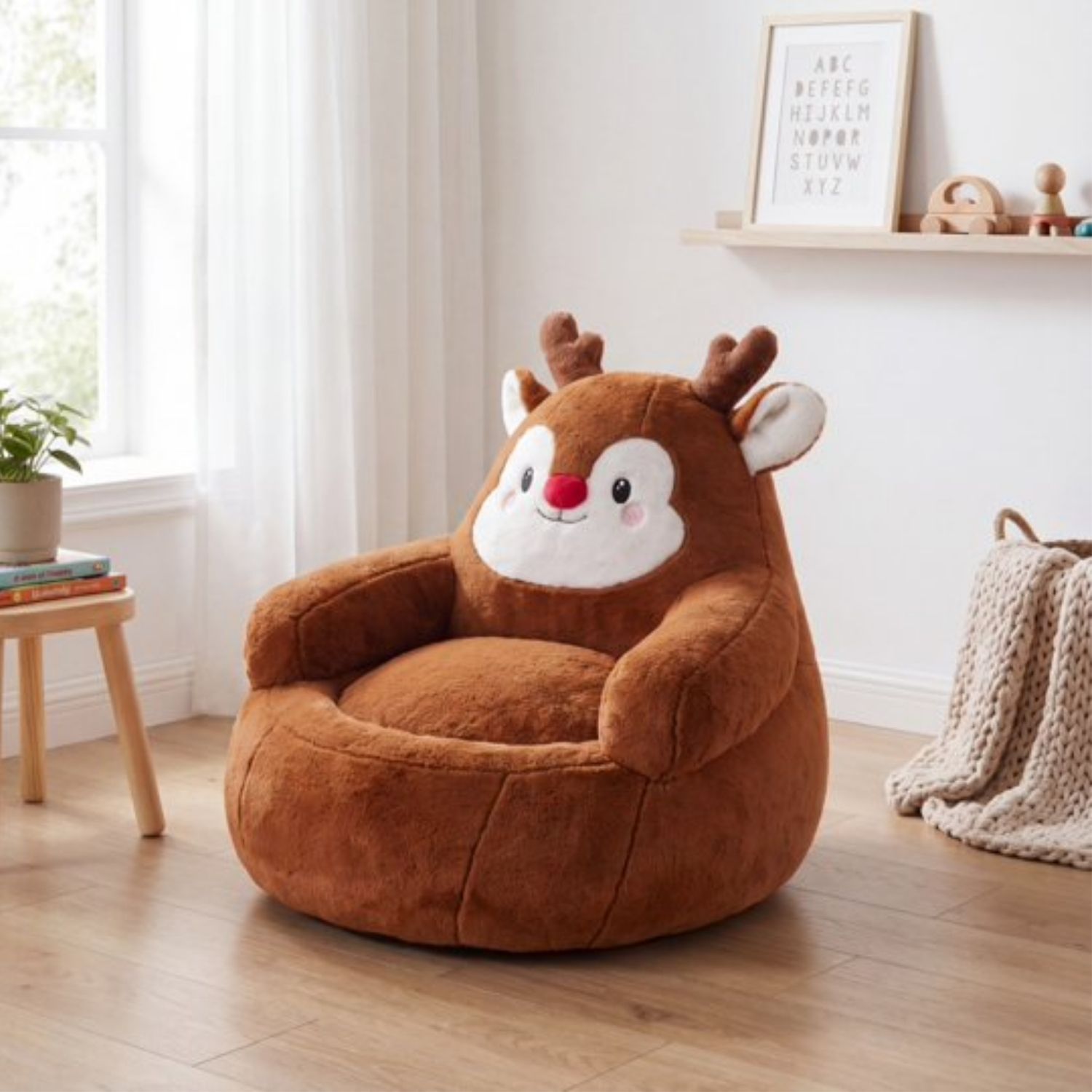 Kids Christmas Bean Bag Chair, Lazy Sofa With Removable Cushion, Soft Comfy Couch For Bedroom Living Room Holiday Decoration image 5