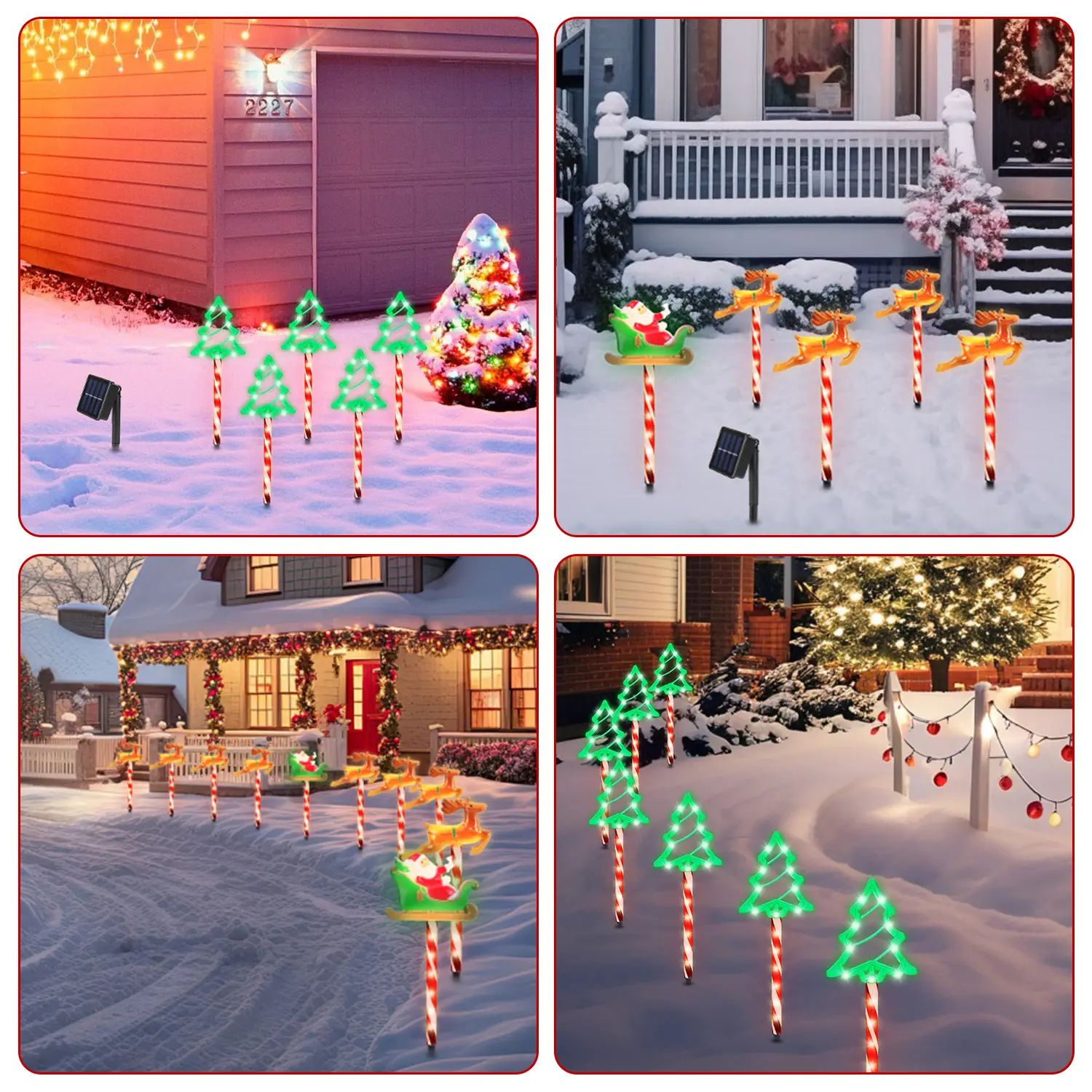 Deer Or Tree Options 5Packs Christmas Outdoor Pathway Light With 8 Modes IP44 Waterproof Xmas Decoration Stake Light Tree Candy Light For Garden Lawn Porch Yard