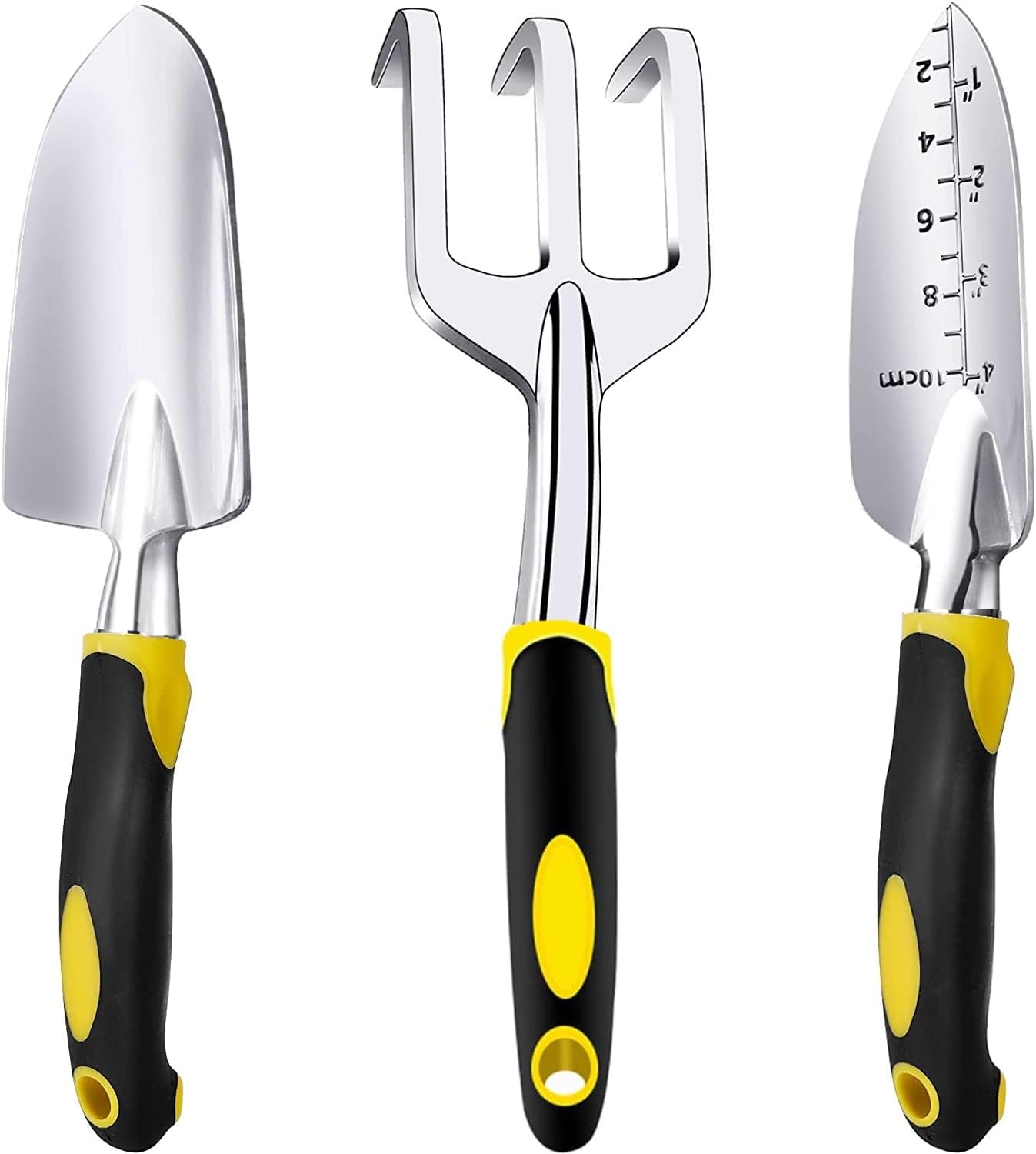 3pc Gardening Hand Tool Set with Ergo Grip. Lituford trowel garden tool, pruning shear made of heavy duty stainless steel, hand trowel and planting shovel made of aluminium alloy. Lightweight tools come with a moistureproof velvet bag for easy storage. Id