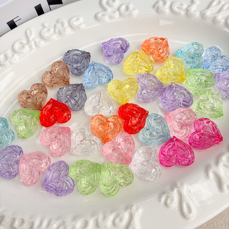 Textured Acrylic Heart Beads, Translucent Wavy Love Charms With Vertical Hole For DIY Jewelry Making, Bracelets, Necklaces & Keychains, Mixed Candy Colors