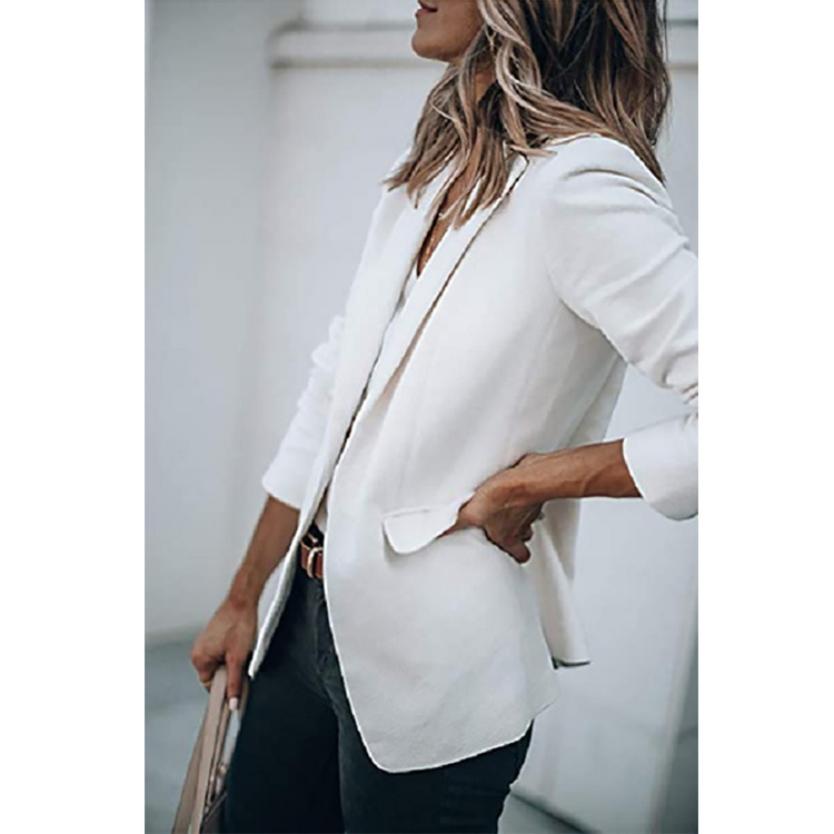 Women's Long Sleeve Solid Color Suit Collar Single Breasted Jacket