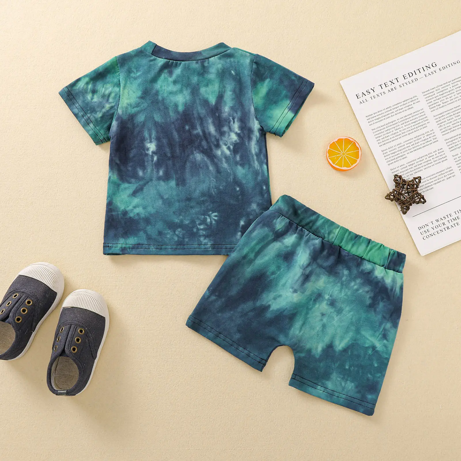 Multicolor Tie-dye Short-sleeved Shorts Two-piece Suit Multicolor