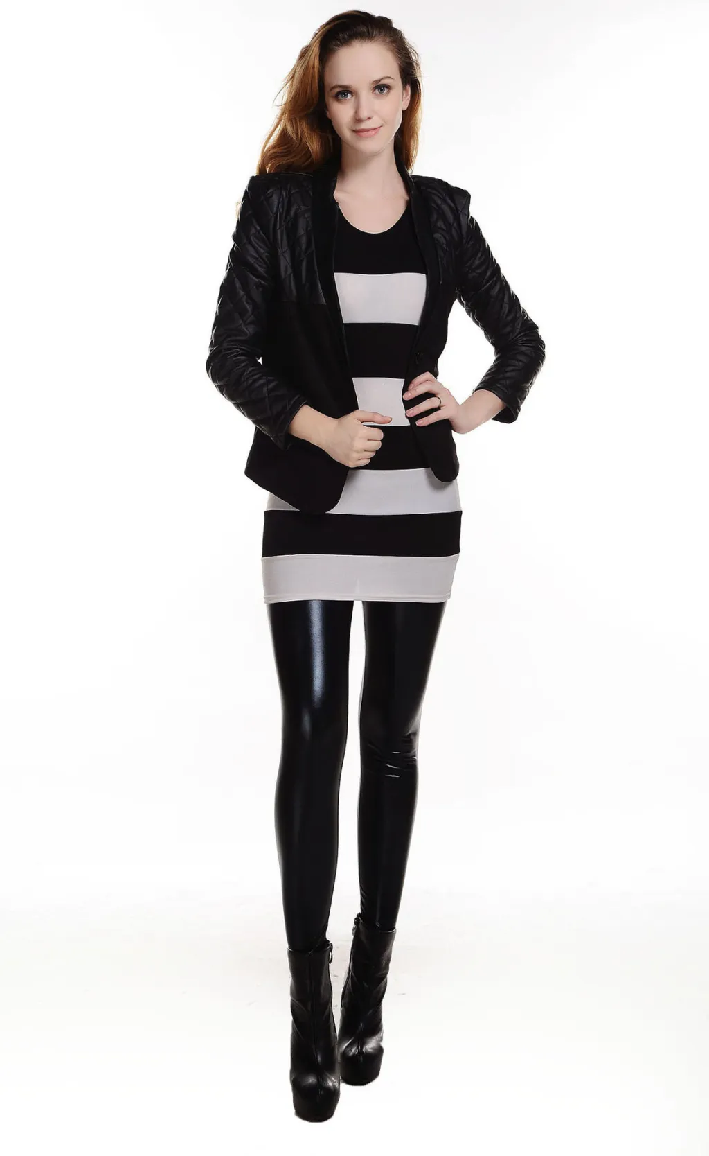 Sexy Shiny Metallic Gilded Patent Leather Leggings - Black
