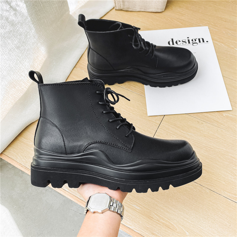 Title 4, Black leather shoes with thick soles for all-da...