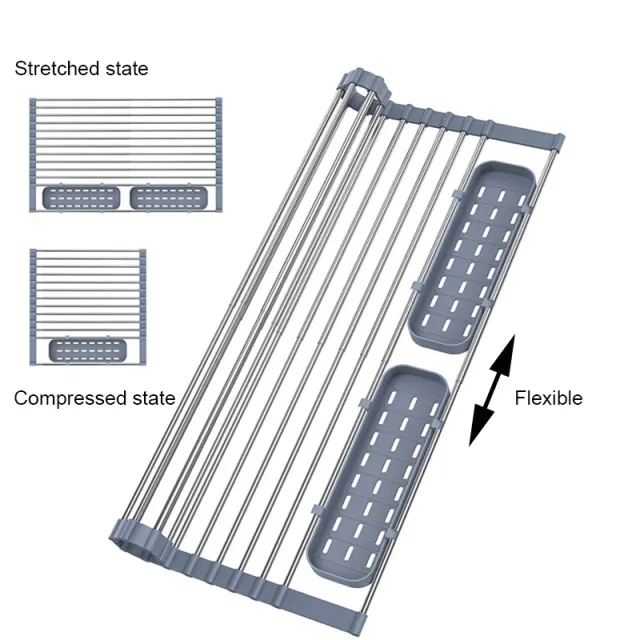 Stainless Steel Telescopic Folding Drain Rack For Kitchen Dishes Light Grey - Shop at LoveMi