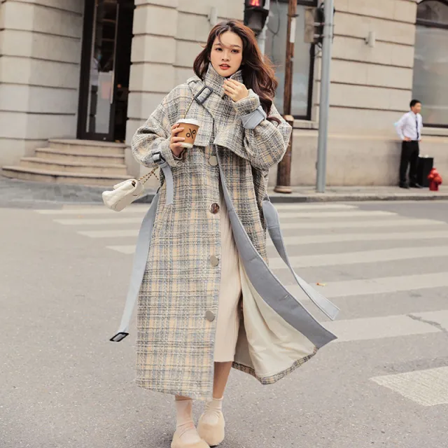 Autumn And Winter All Match Woolen Cloth Small Fragrant Thick Woolen Coat Grid - Shop at LoveMi