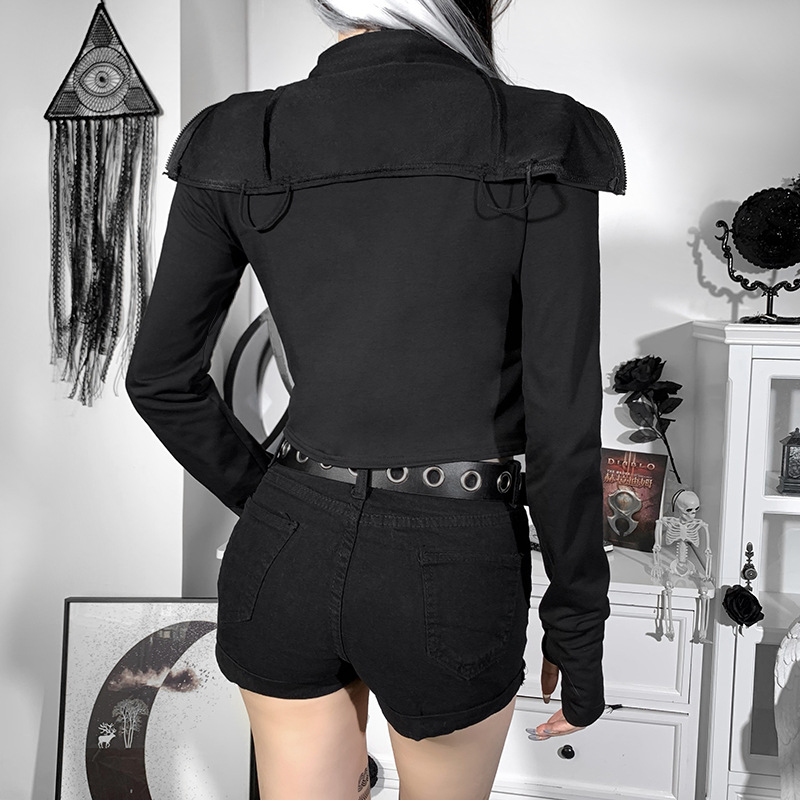 Dark Design Long-sleeved High-neck Chain Top