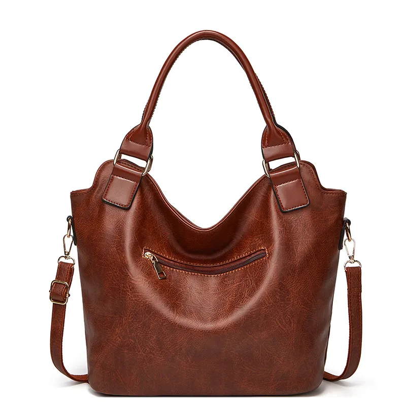 Women's Handbag Large Capacity Single Shoulder Messenger Oil Leather Bag - Brown