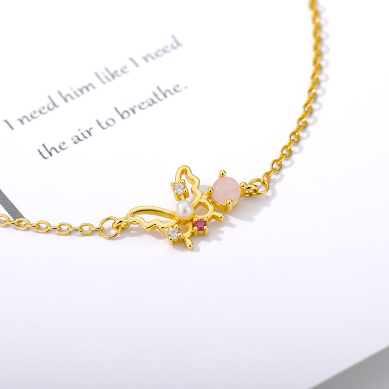 Simple Butterfly Zircon Stainless Steel Bracelet Lady Bracelet Butterfly Pearl