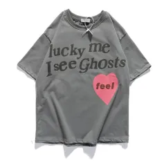 Printed Heavy Loose OVERSIZE Round Neck Short Sleeve T-shirt - Grey - View 1