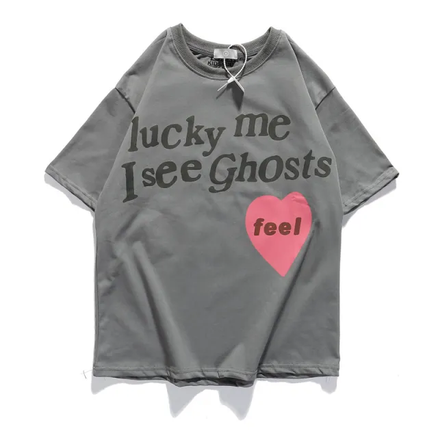 Printed Heavy Loose OVERSIZE Round Neck Short Sleeve T shirt Grey - Shop at LoveMi