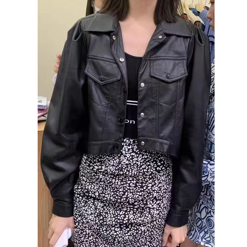 Spring And Autumn New Cropped Leather Motorcycle Jacket