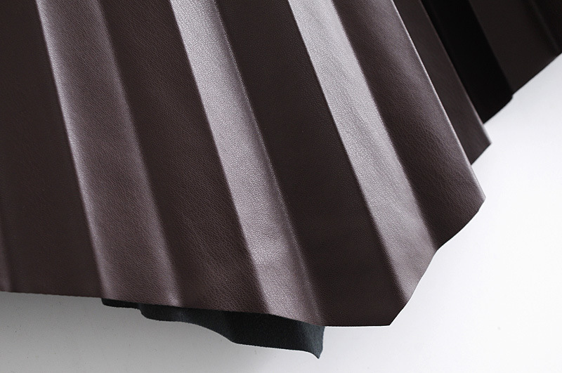 High Waist Pleated PU Leather Hem Irregular Skirt