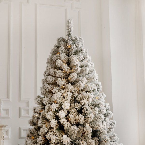 7 FT Pre-lit Snow Flocked Christmas Tree, Artificial Hinged Xmas Pine Tree With 1000 Branch Tips, 400… image 3