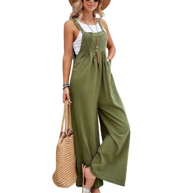 Women Long Bib Pants Overalls Casual Loose Rompers Jumpsuits With Pockets Army Green - Shop at LoveMi