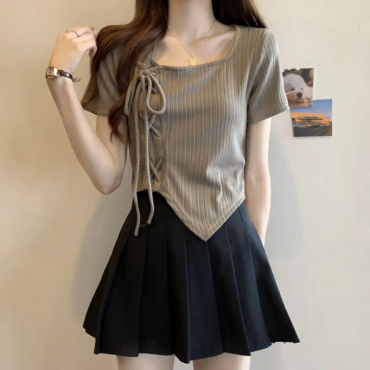 Women's Irregular Drawstring Short Sleeve