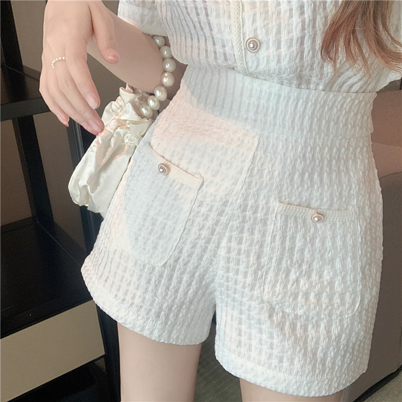 Top High Waist Thin Wide Leg Shorts Two Piece Set