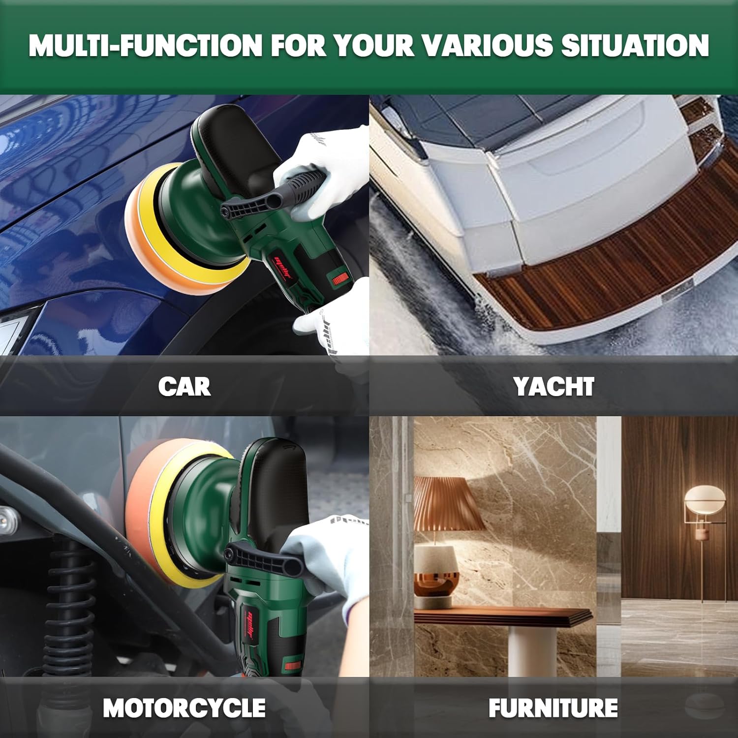 Cordless Buffer Polisher For 18V Battery, 6IN Brushless 3545 DA Car 6 Speeds — image 7