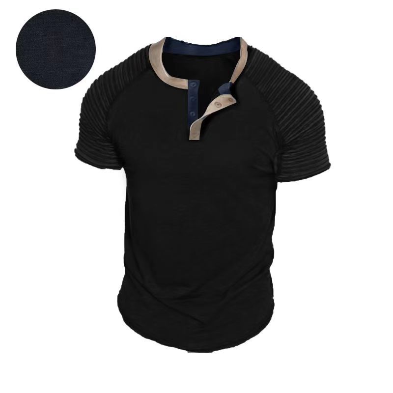 Title 3, Button-Neck Kurzarm Hemd für Herren mit Falten,...