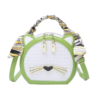 Women's New Versatile Texture Cute Cat Messenger Bag - Green