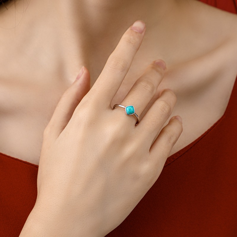 Title 5, Turquoise Square Silver Ring Female