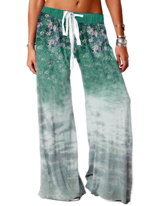 Yoga Trousers Outdoor Leisure Printed Wide leg Pants Green - Shop at LoveMi