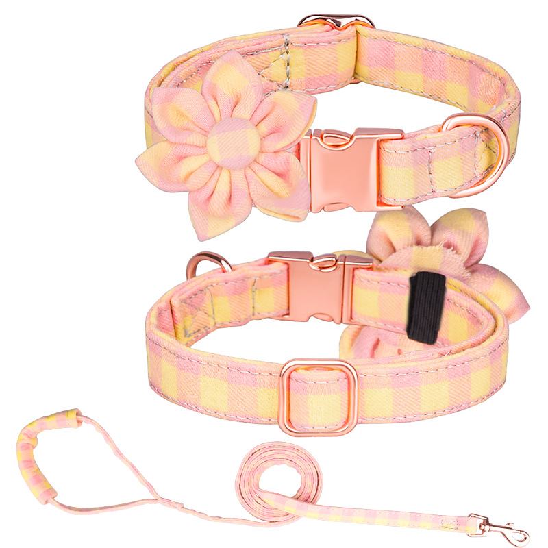 Custom Pet Collar And Leash Set Plaid Yellow Powder - Shop at LoveMi