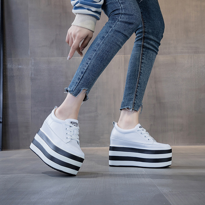 High-heeled Women's Leather Lace-up Wedge Platform Shoes