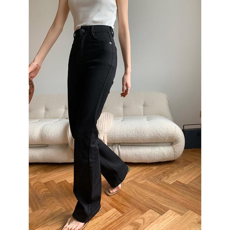 Women's High Waist Slim Flared Jeans Trousers Black - Shop at LoveMi