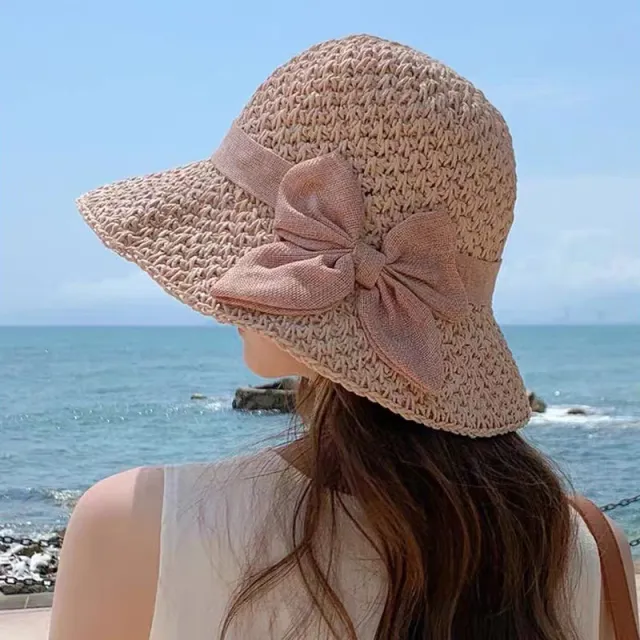 Simple Bow Japanese All match Shade Straw Hat Pink - Shop at LoveMi