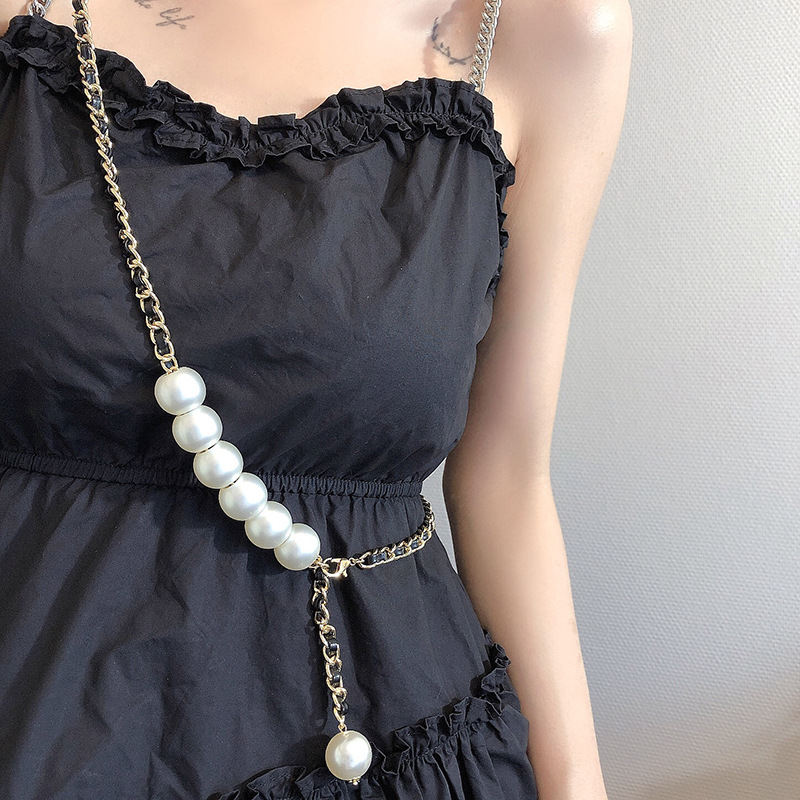 Elegant And Fashionable Pearl Metal Braided Waist Chain Belt
