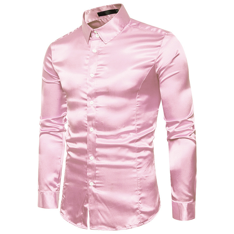 New Men's Casual Fashion Shiny Long Sleeve Shirts